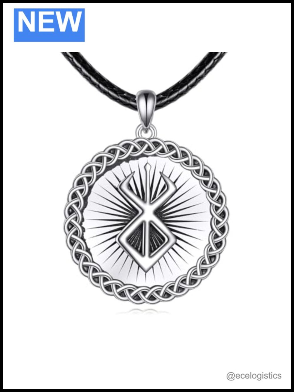 Men's 925 Sterling Silver Viking Berserker Rune Celtic Knot Pendant Necklace